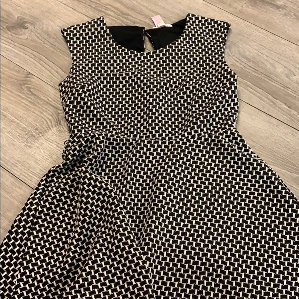 Black and white fit and flare dress